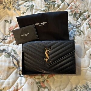 Saint Laurent Black Quilted large wallet in chain